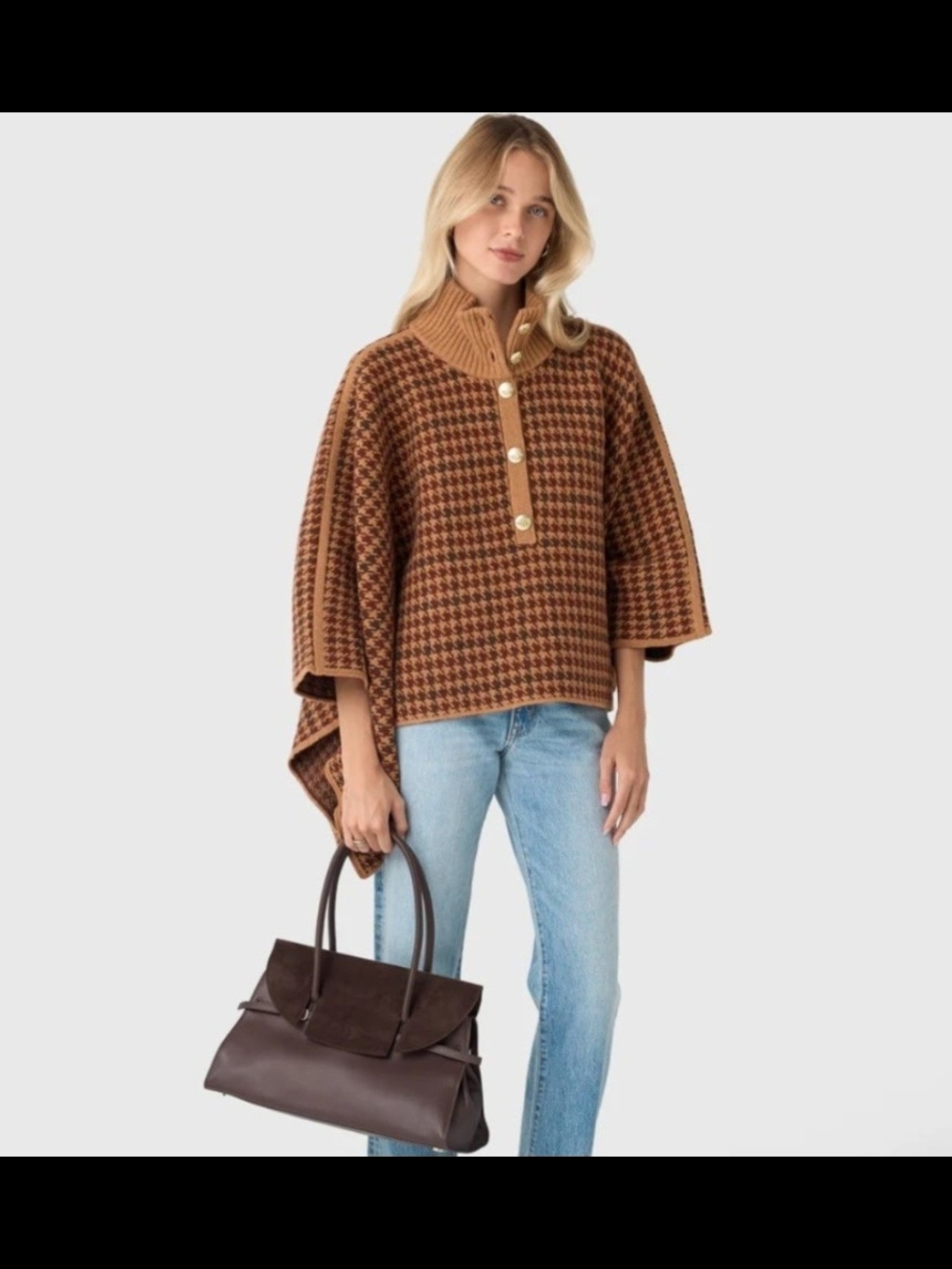 NWT Cara Cara Houndstooth Knit Wrap Poncho – Chic & Cozy
